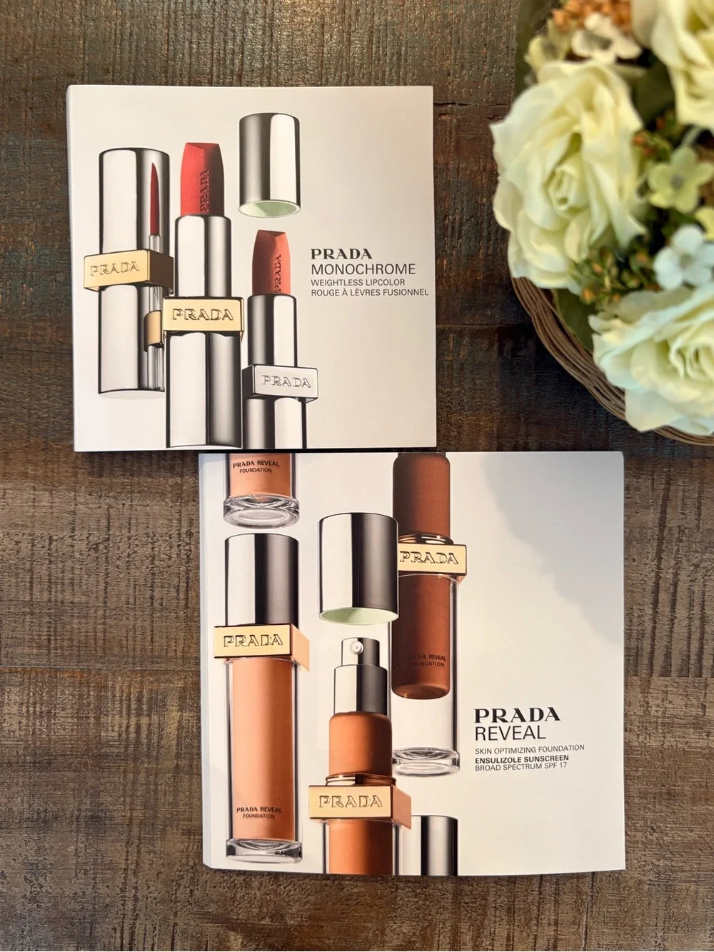 NEW Prada MONOCHROME Weightless LIP COLOR + REVEAL FOUNDATION Sampler Cards!